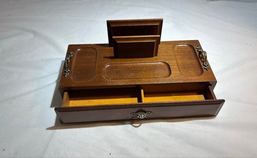 Vintage Wooden Desk Organizer with Drawers